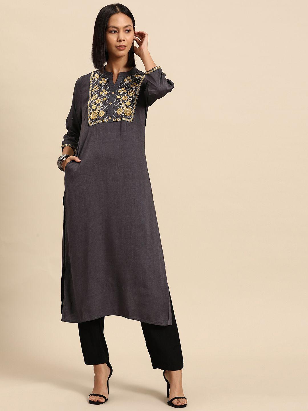 all about you floral embroidered thread work kurta