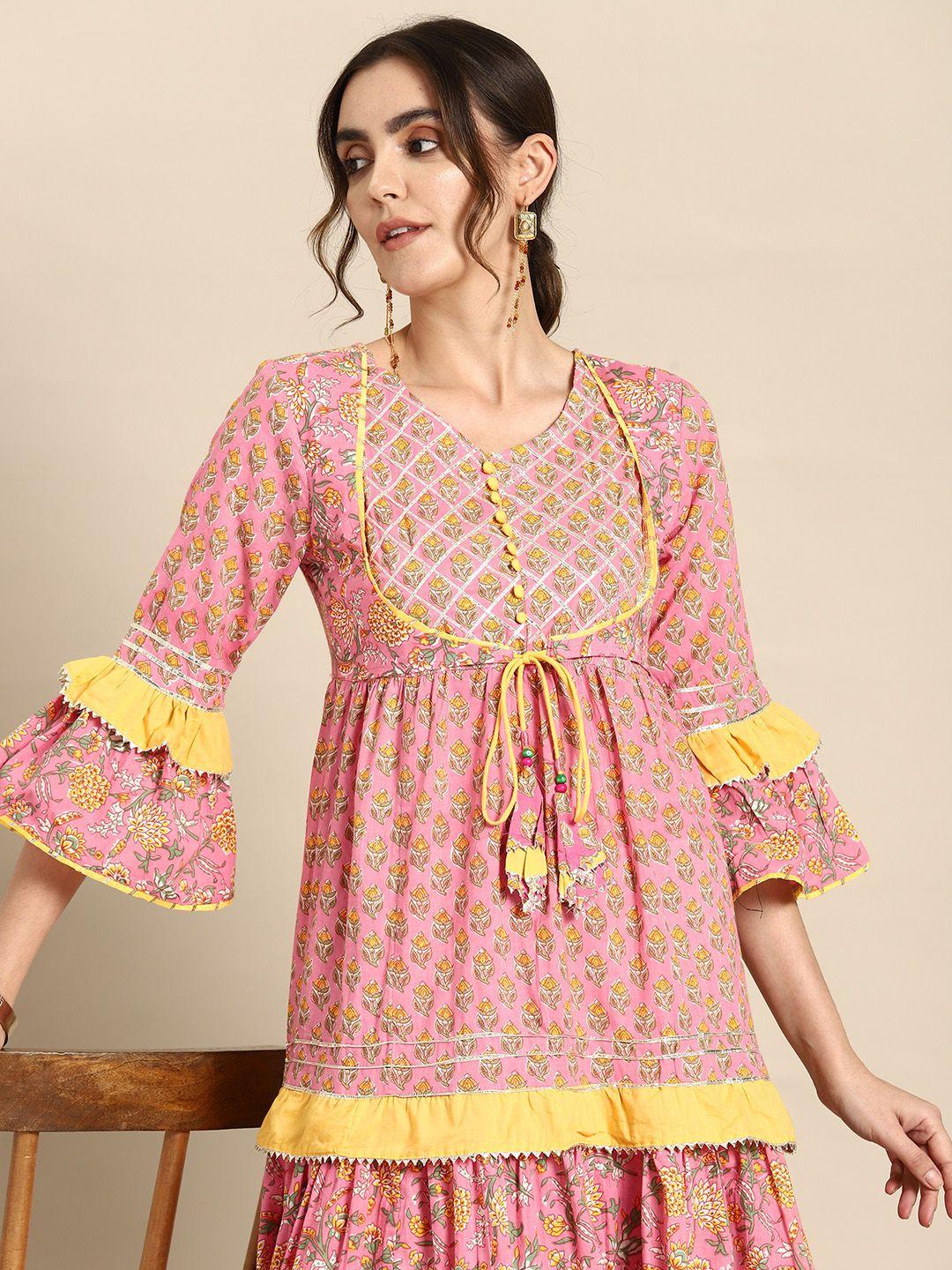 all about you floral print bell sleeve cotton a-line midi dress
