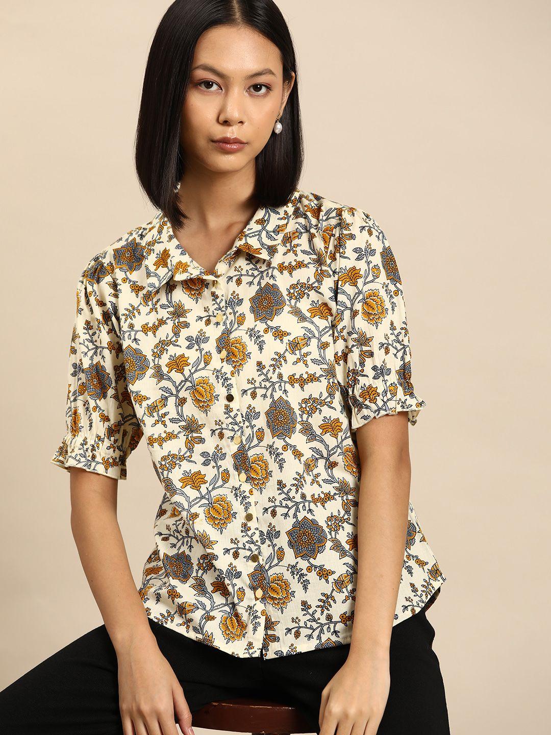 all about you floral print cotton shirt style top