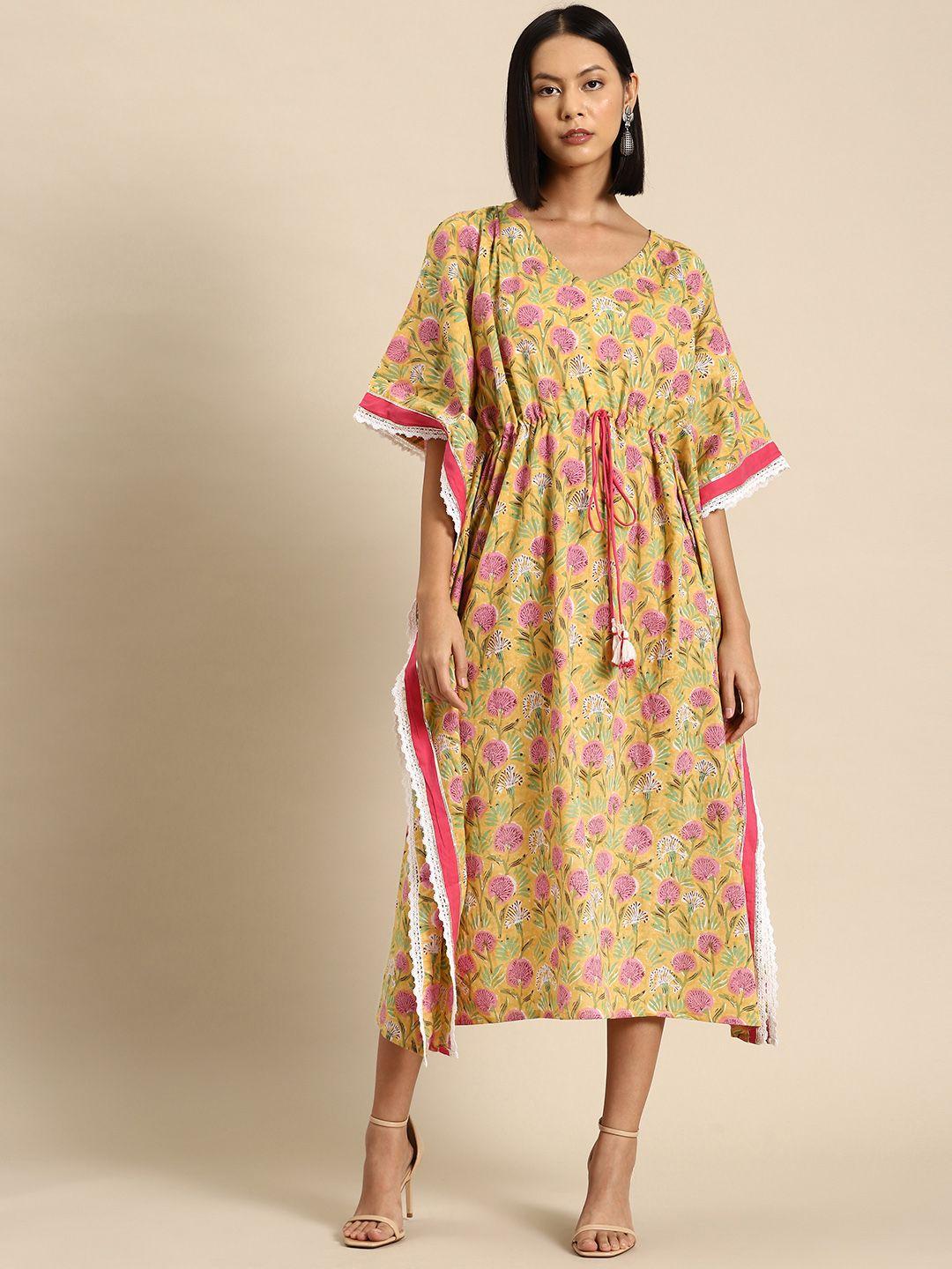 all about you floral print flared sleeves kaftan midi dress