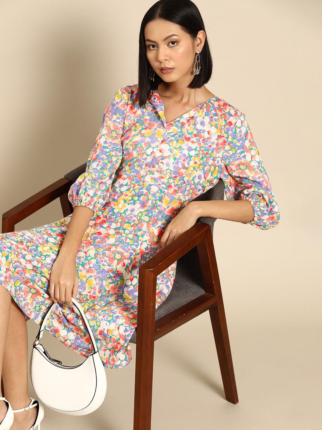 all about you floral print puff sleeve a-line dress