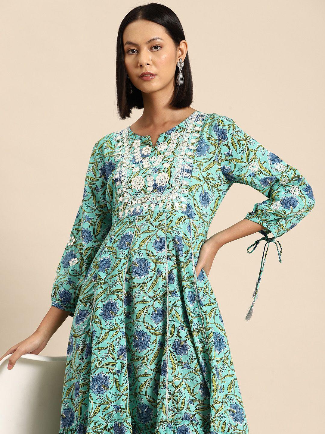 all about you floral print puff sleeves embellished a-line midi dress