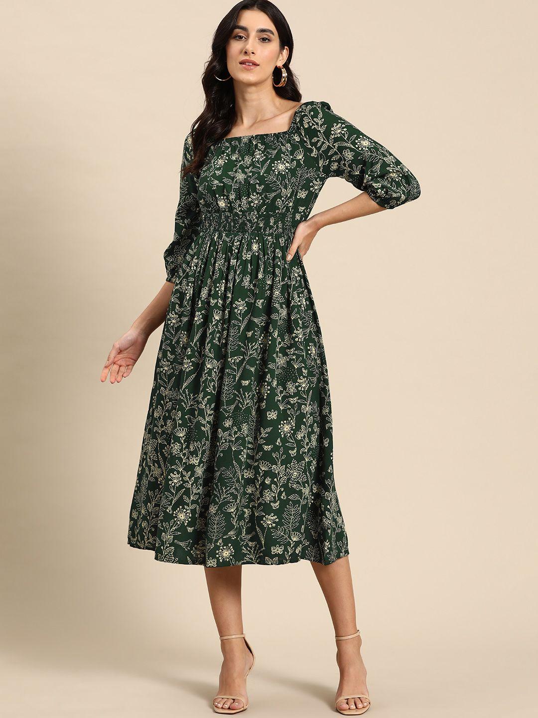 all about you floral print square neck a-line midi dress