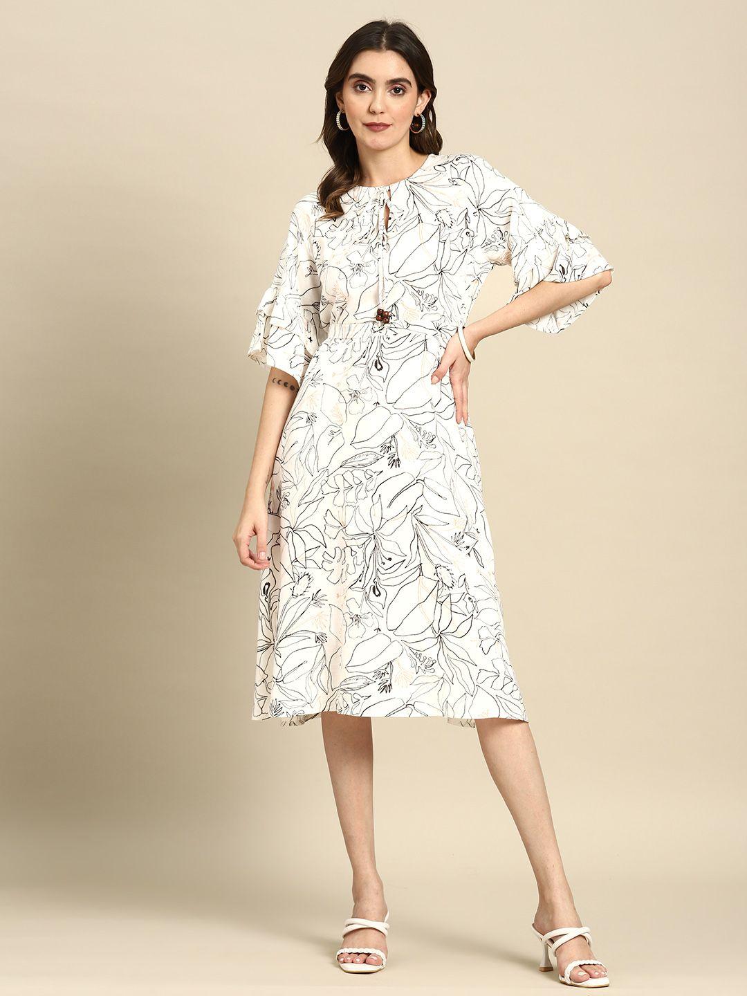 all about you floral print tie-up neck flutter sleeve a-line dress