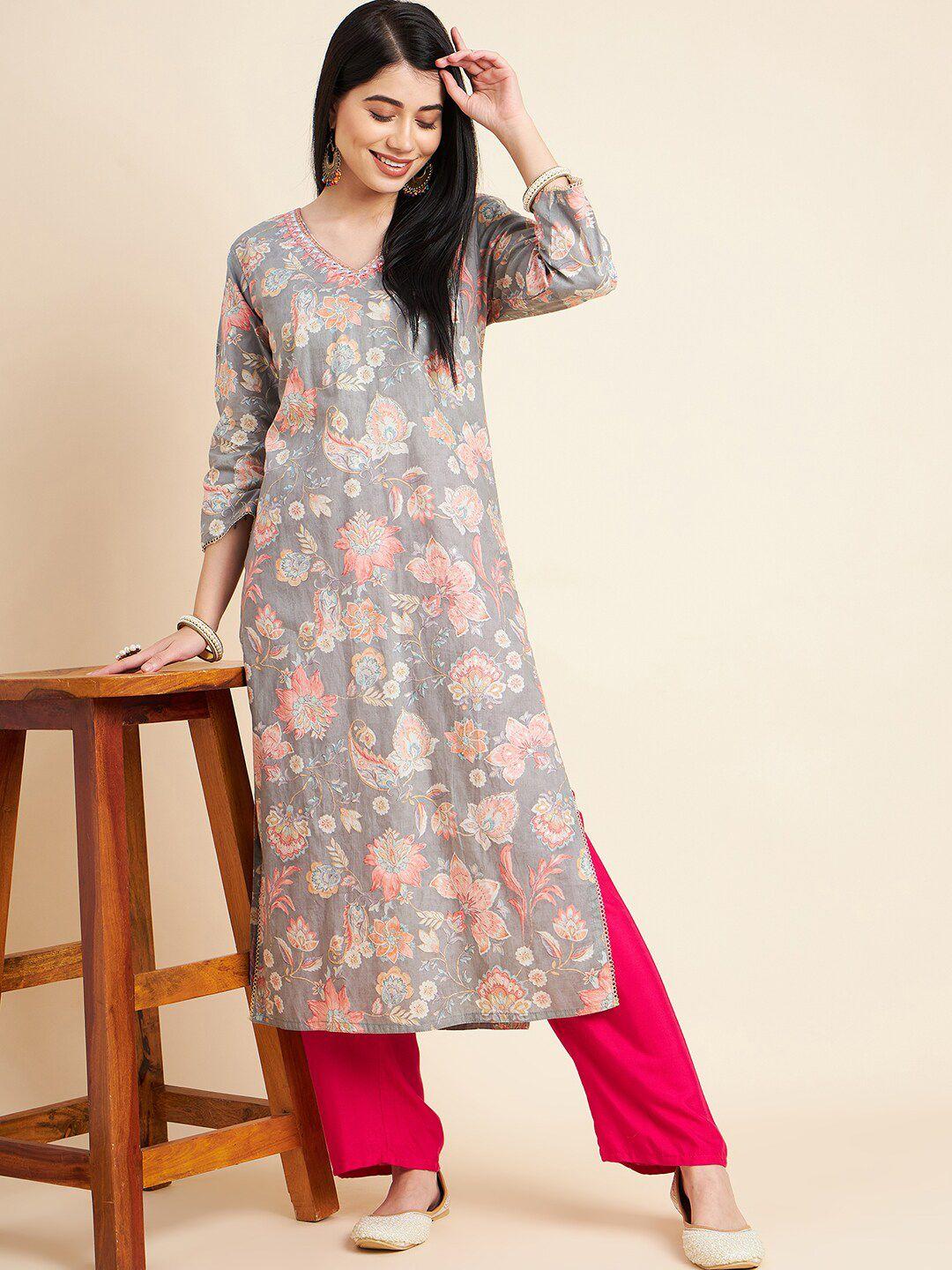 all about you floral printed cotton straight kurta