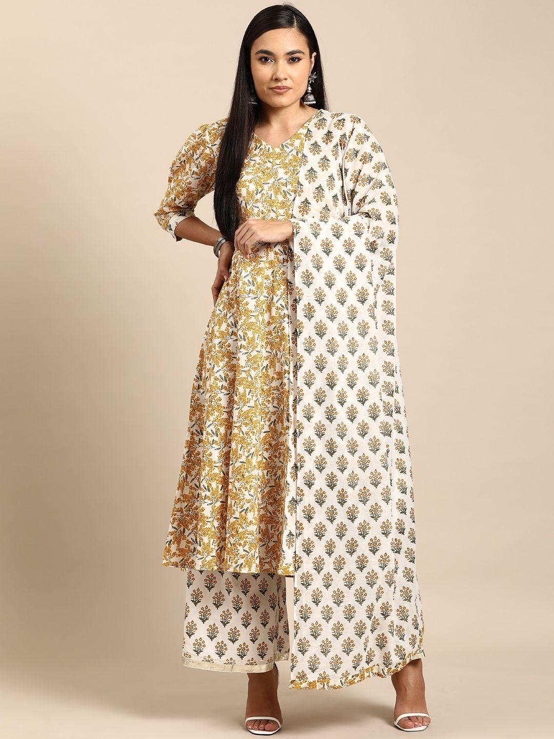 all about you floral printed panelled pure cotton kurta with palazzos & dupatta