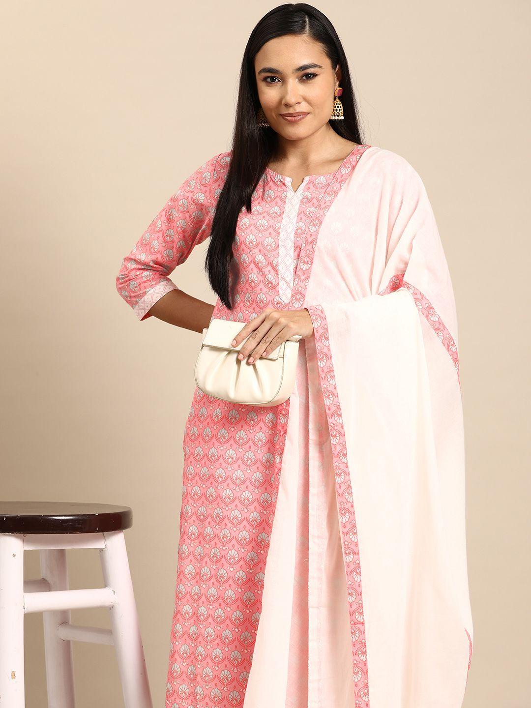 all about you floral printed pure cotton kurta with trousers & dupatta