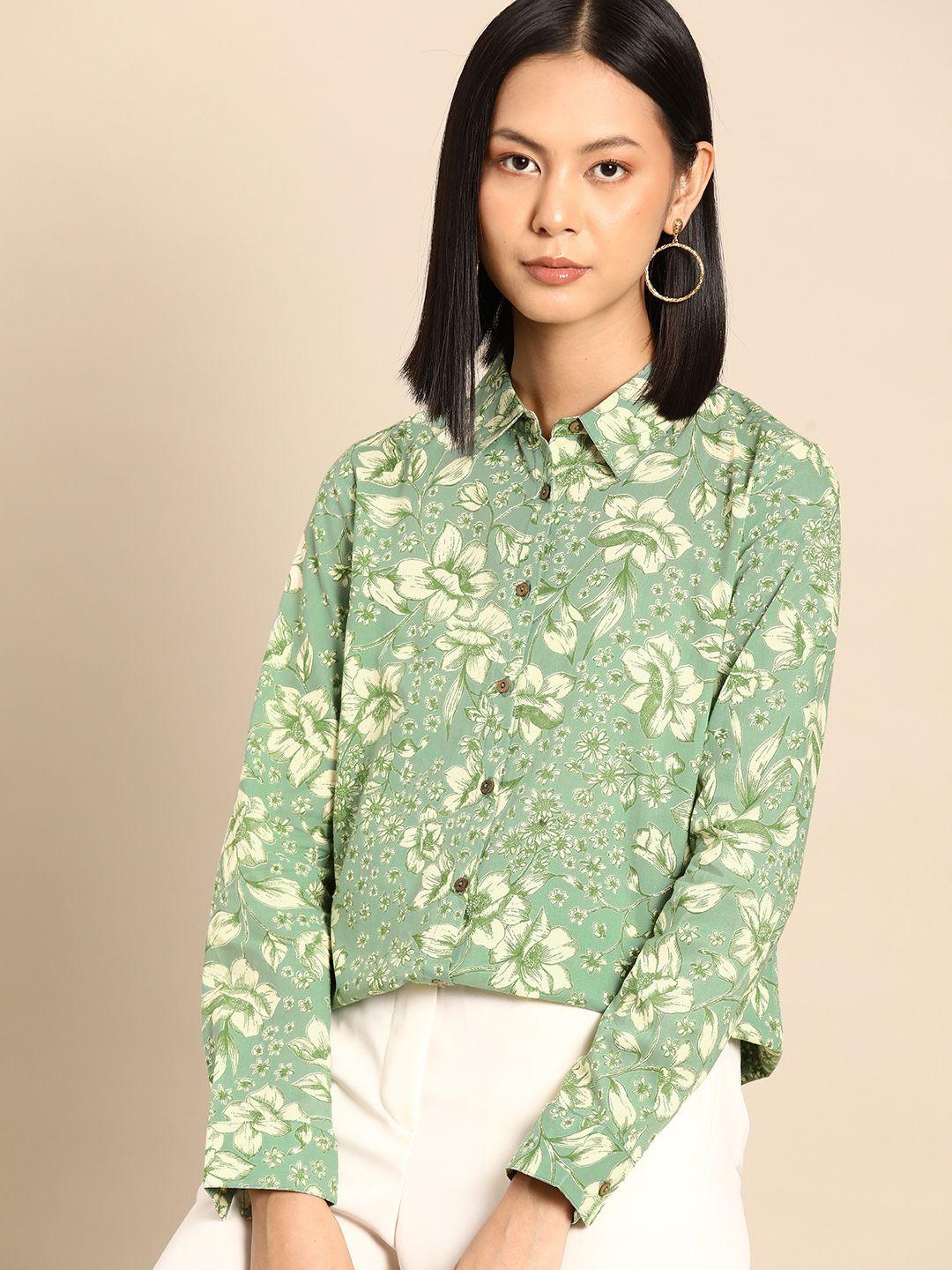 all about you floral printed pure cotton regular fit opaque casual shirt