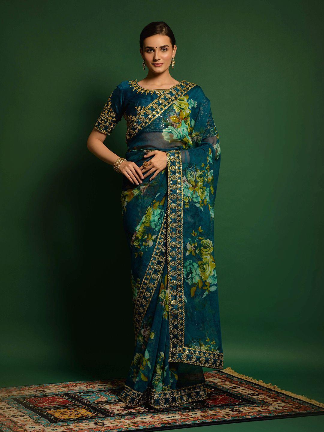 all about you floral printed sequinned pure georgette saree
