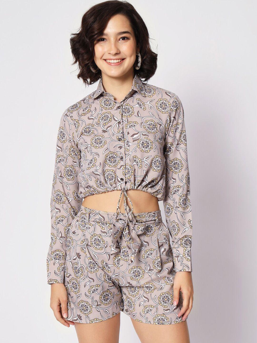 all about you floral printed shirt collar top & shorts