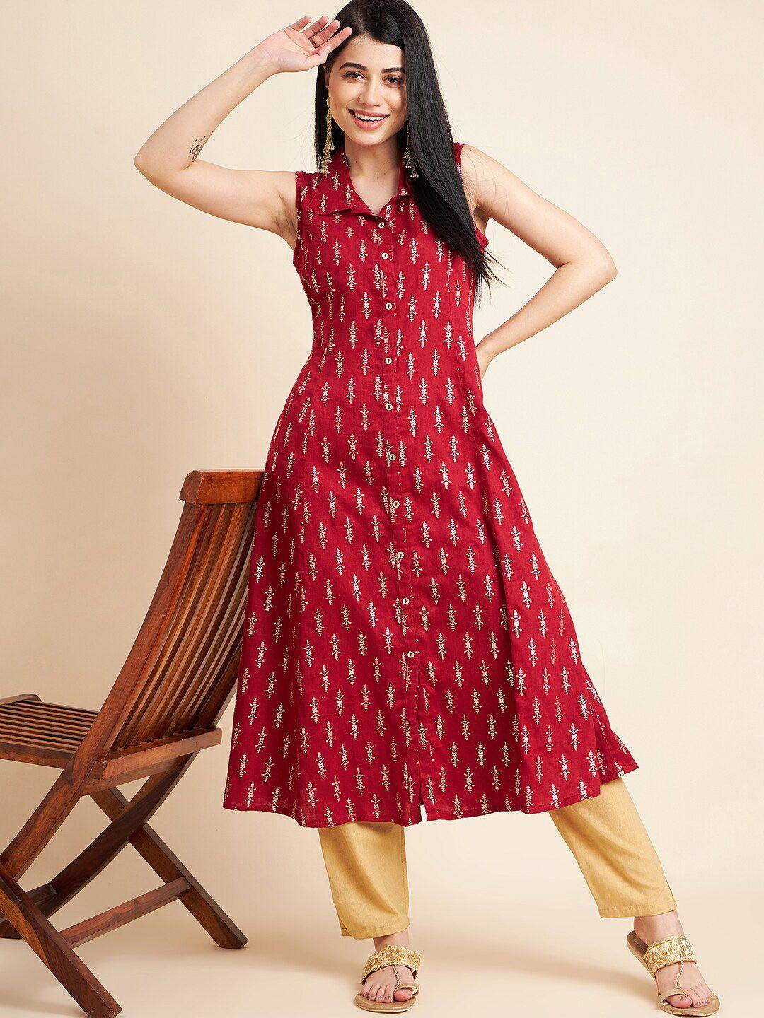 all about you floral printed sleeveless cotton a-line kurta