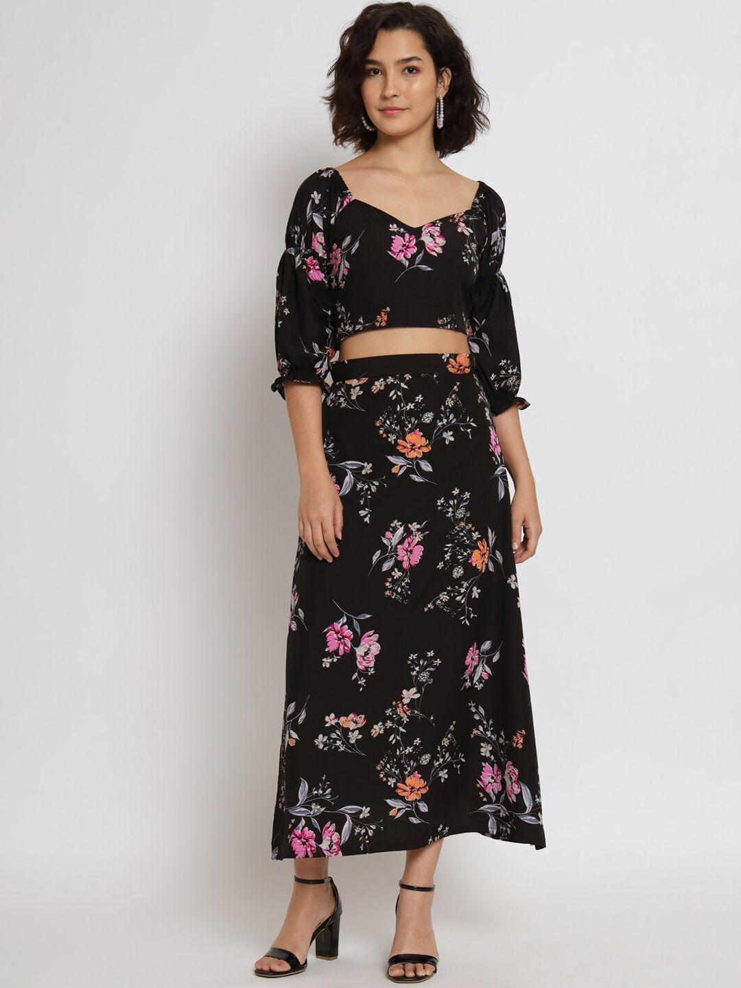 all about you floral printed sweetheart neck puff sleeve top & skirt