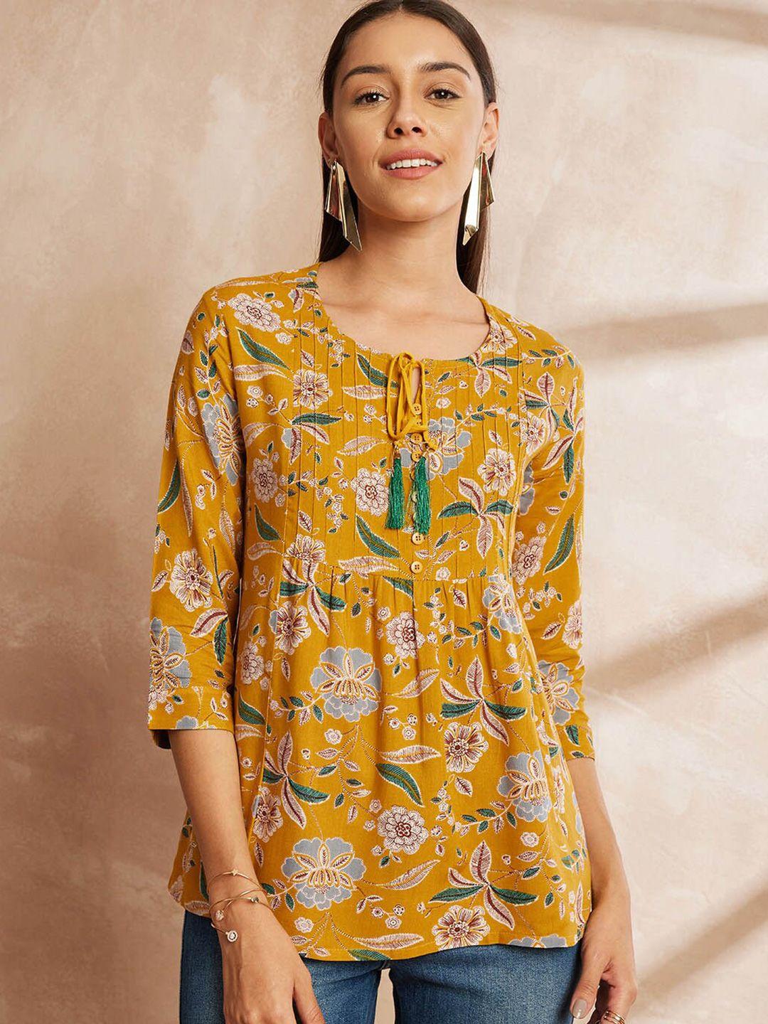 all about you floral printed tie-up neck kurti