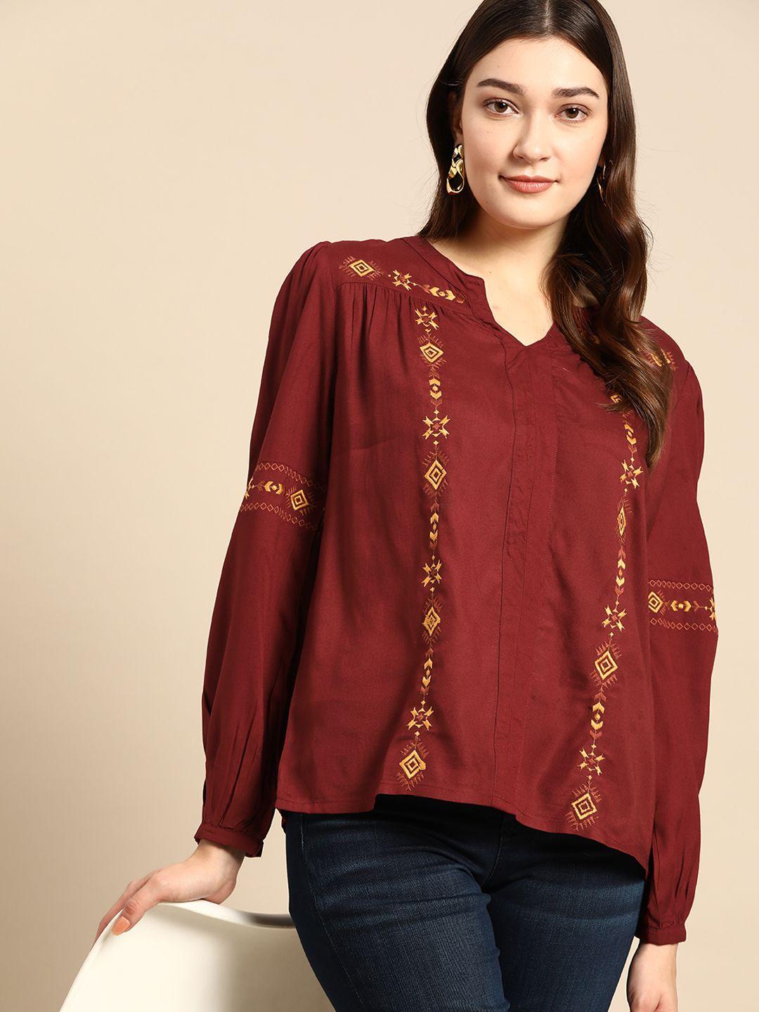 all about you geometric embroidered top