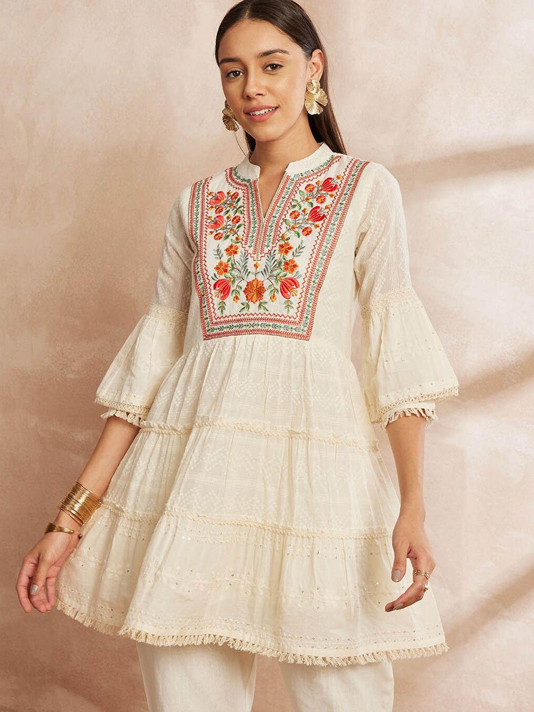 all about you geometric woven design thread work pure cotton dobby weave anarkali kurti