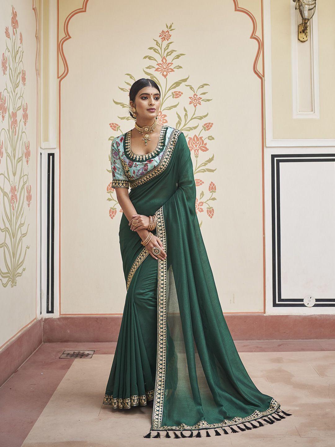 all about you green & gold-toned silk blend saree