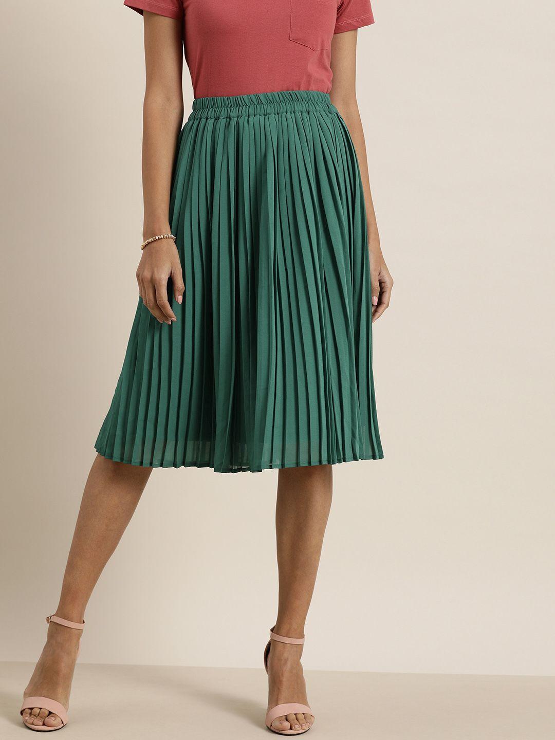 all about you green accordion pleated a-line skirt