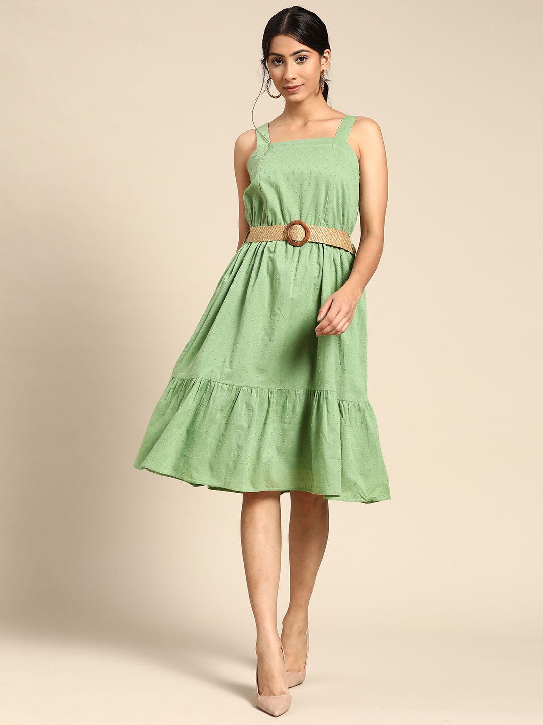 all about you green dobby weave tiered cotton dress