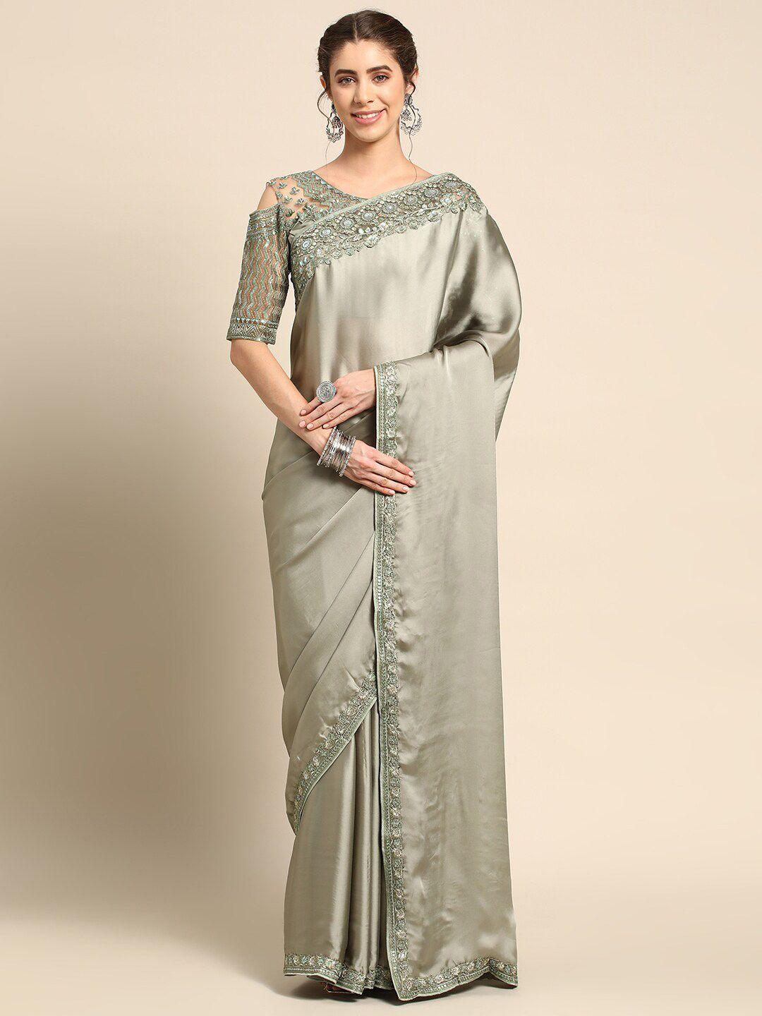 all about you green embroidered silk blend saree