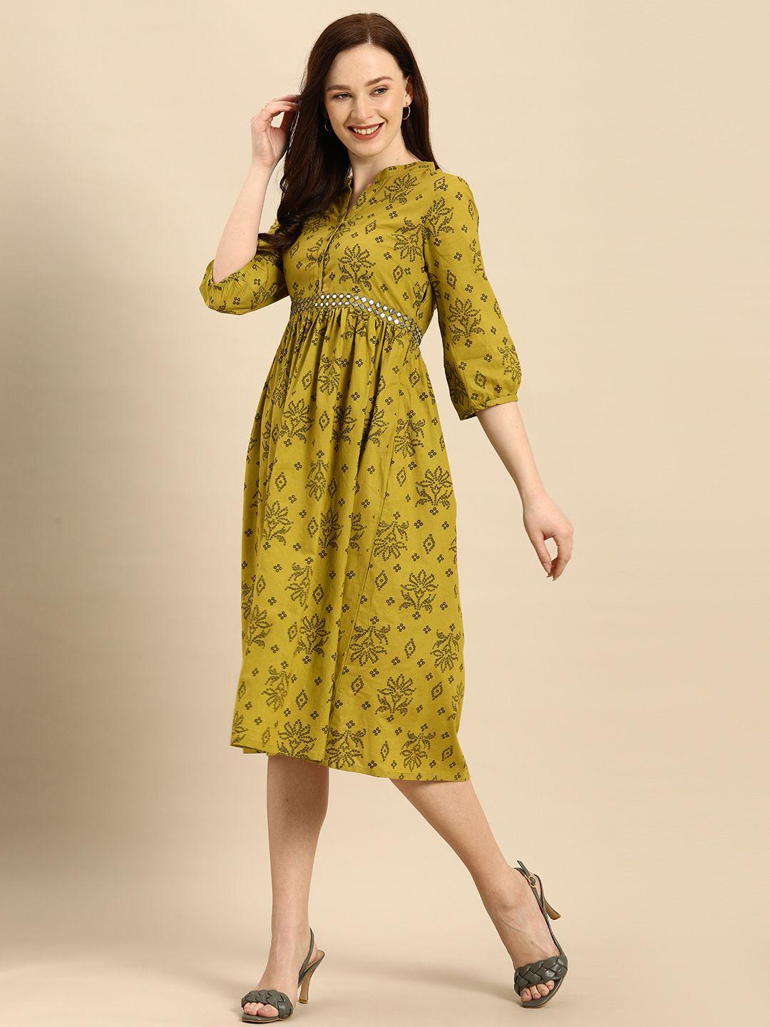 all about you green ethnic motifs printed a-line dress