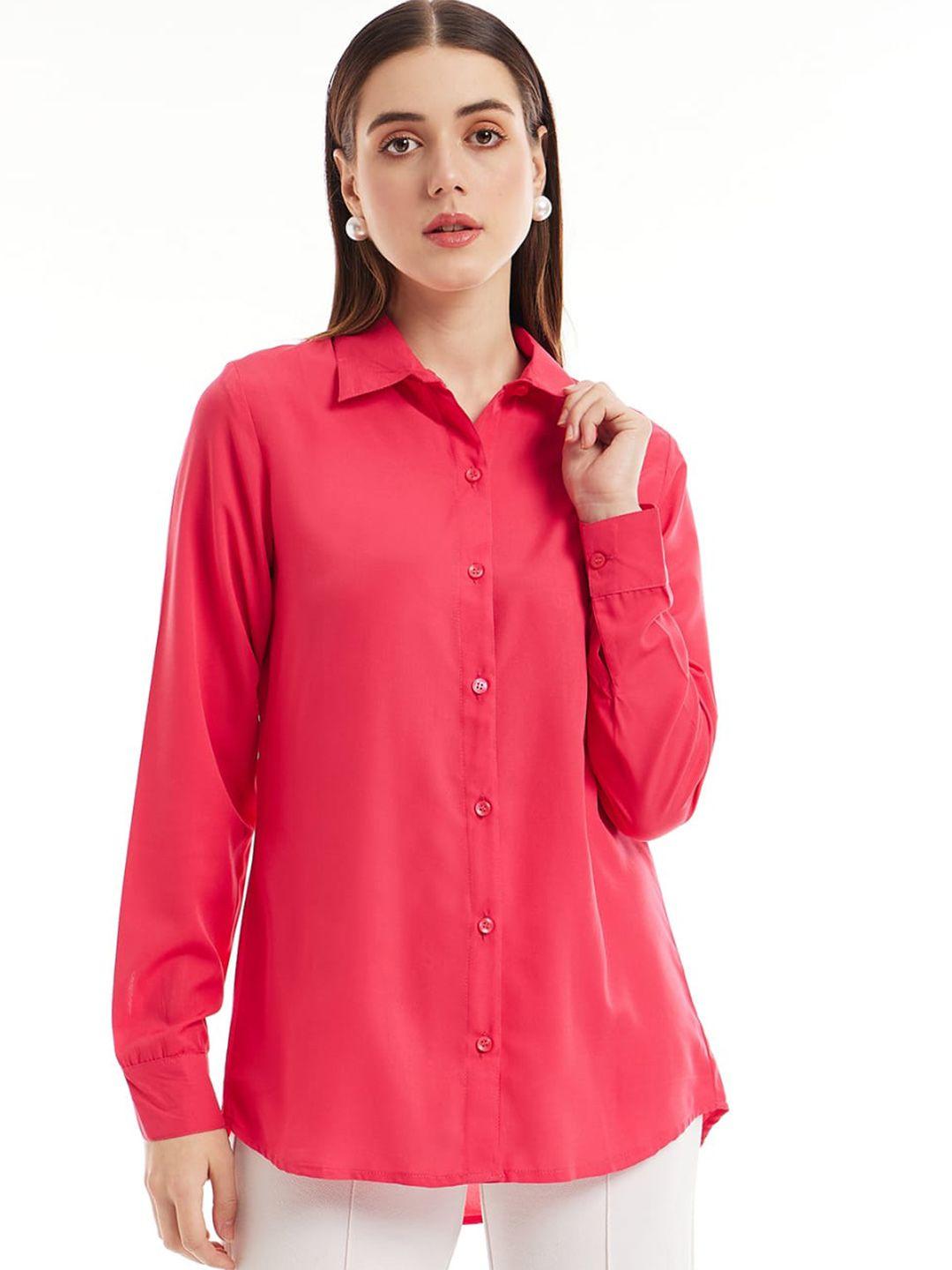 all about you magenta opaque oversized crepe casual shirt
