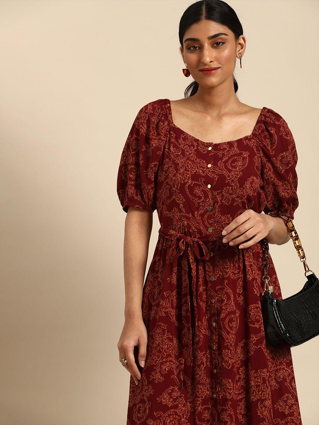 all about you maroon & black floral printed maxi dress