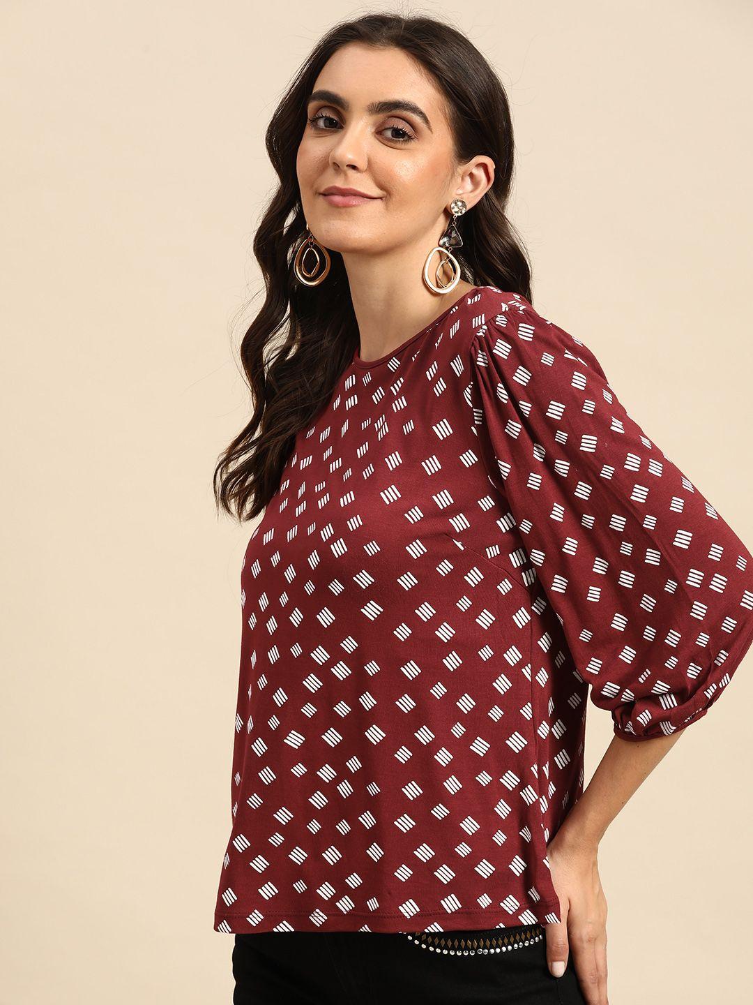 all about you maroon & white geometric print top