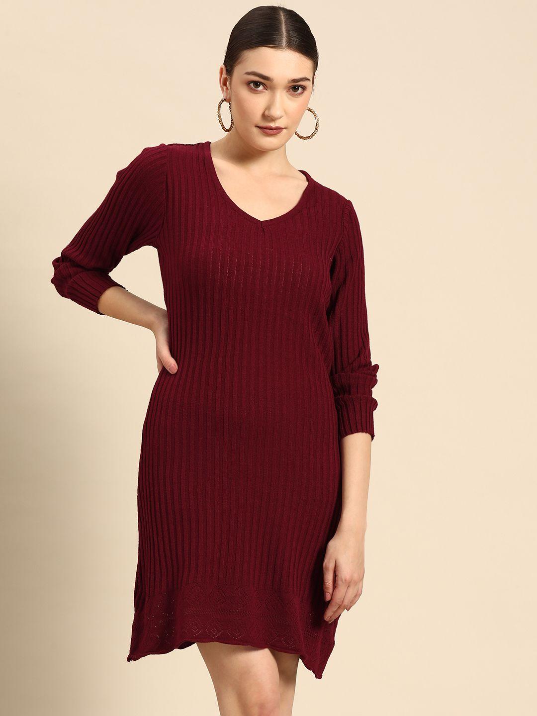 all about you maroon ribbed jumper dress