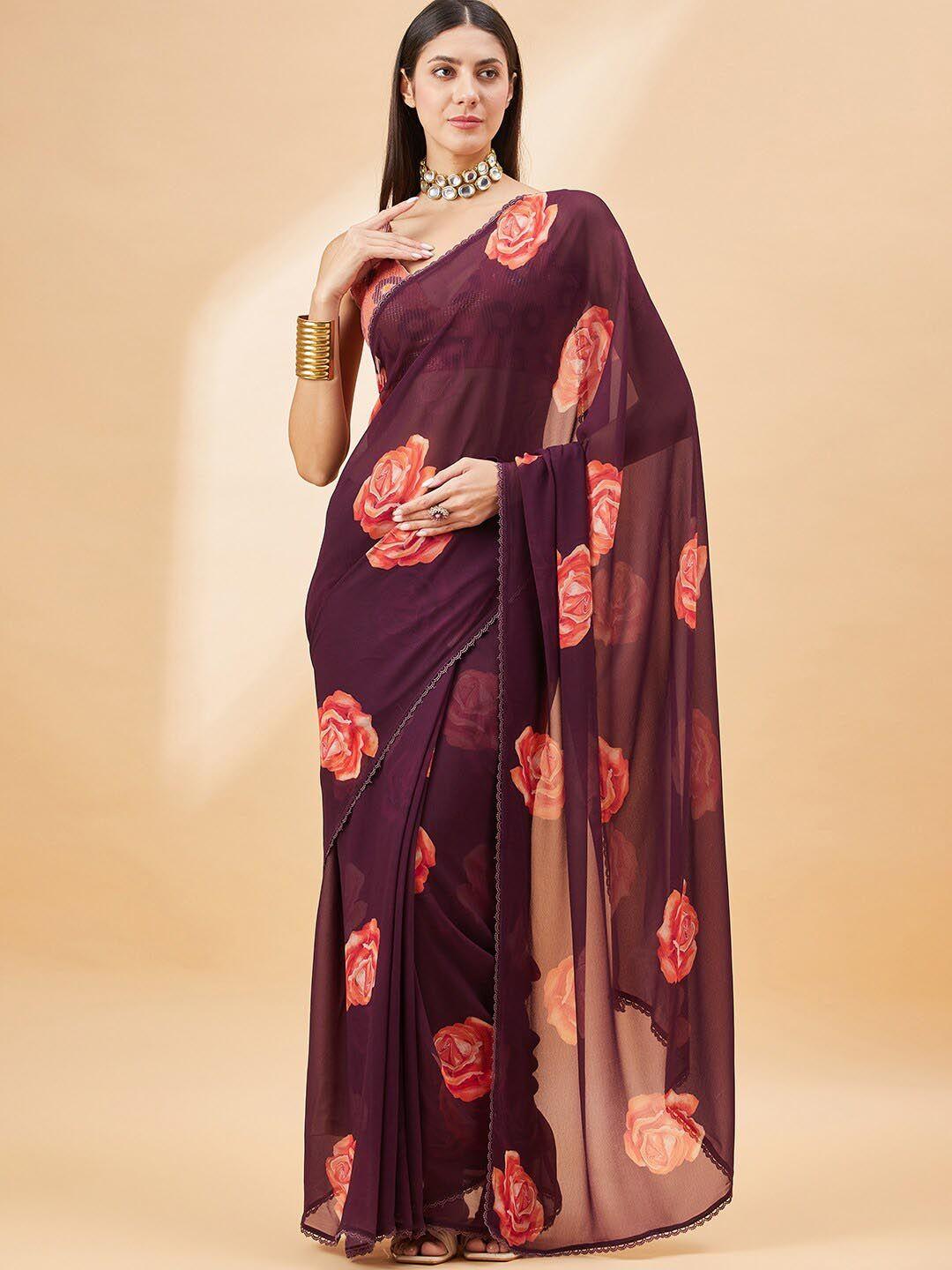 all about you multicoloured floral pure georgette saree