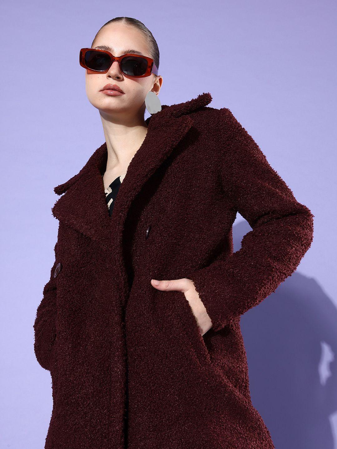 all about you notched lapel collar self design longline overcoat