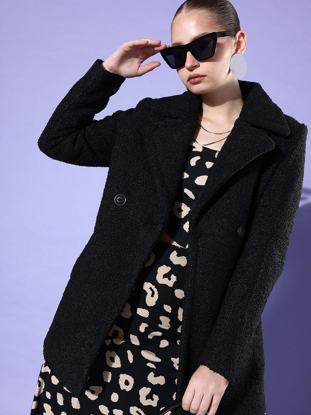 all about you notched lapel collar self design longline overcoat