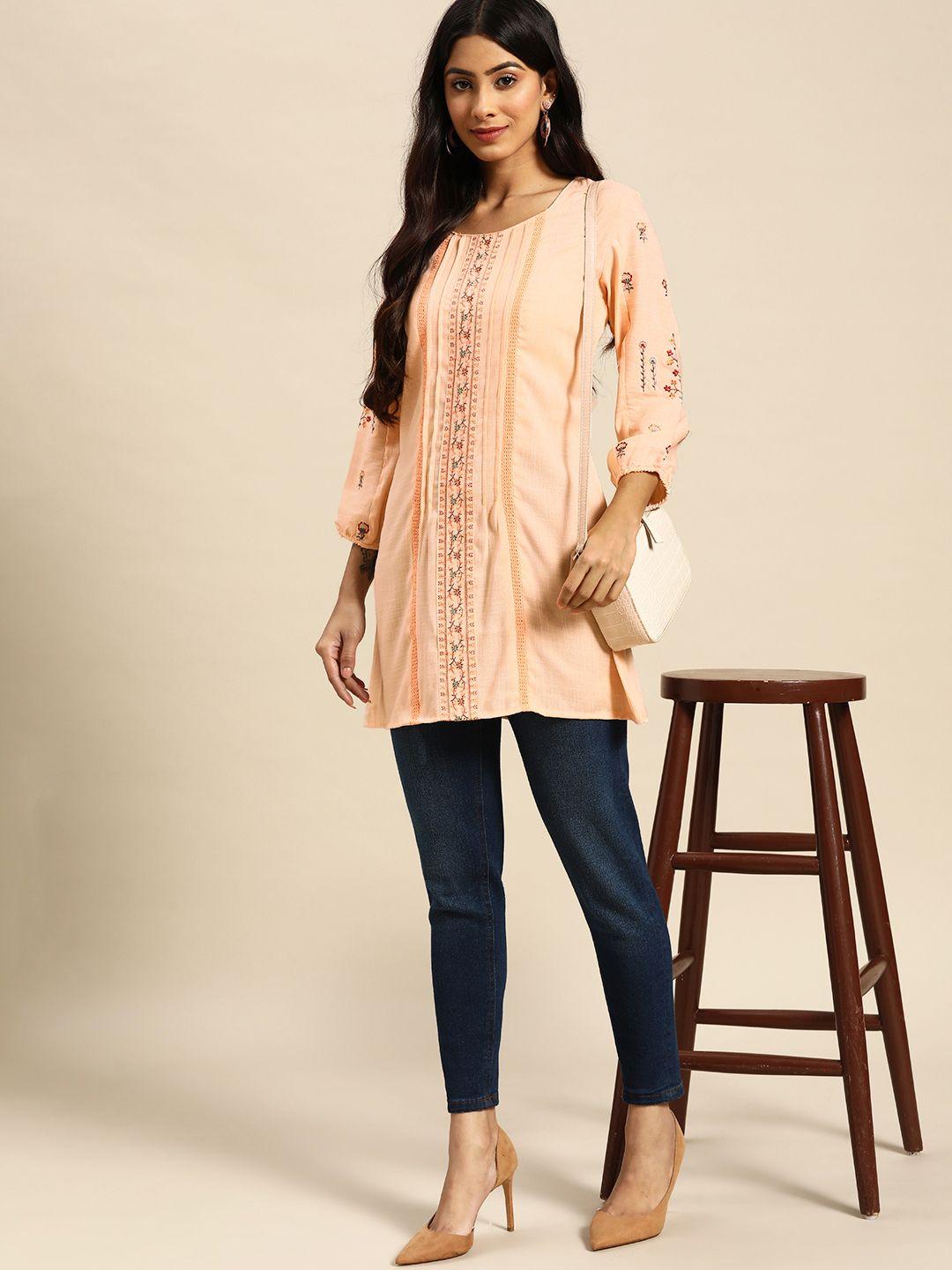 all about you orange floral embroidered longline top