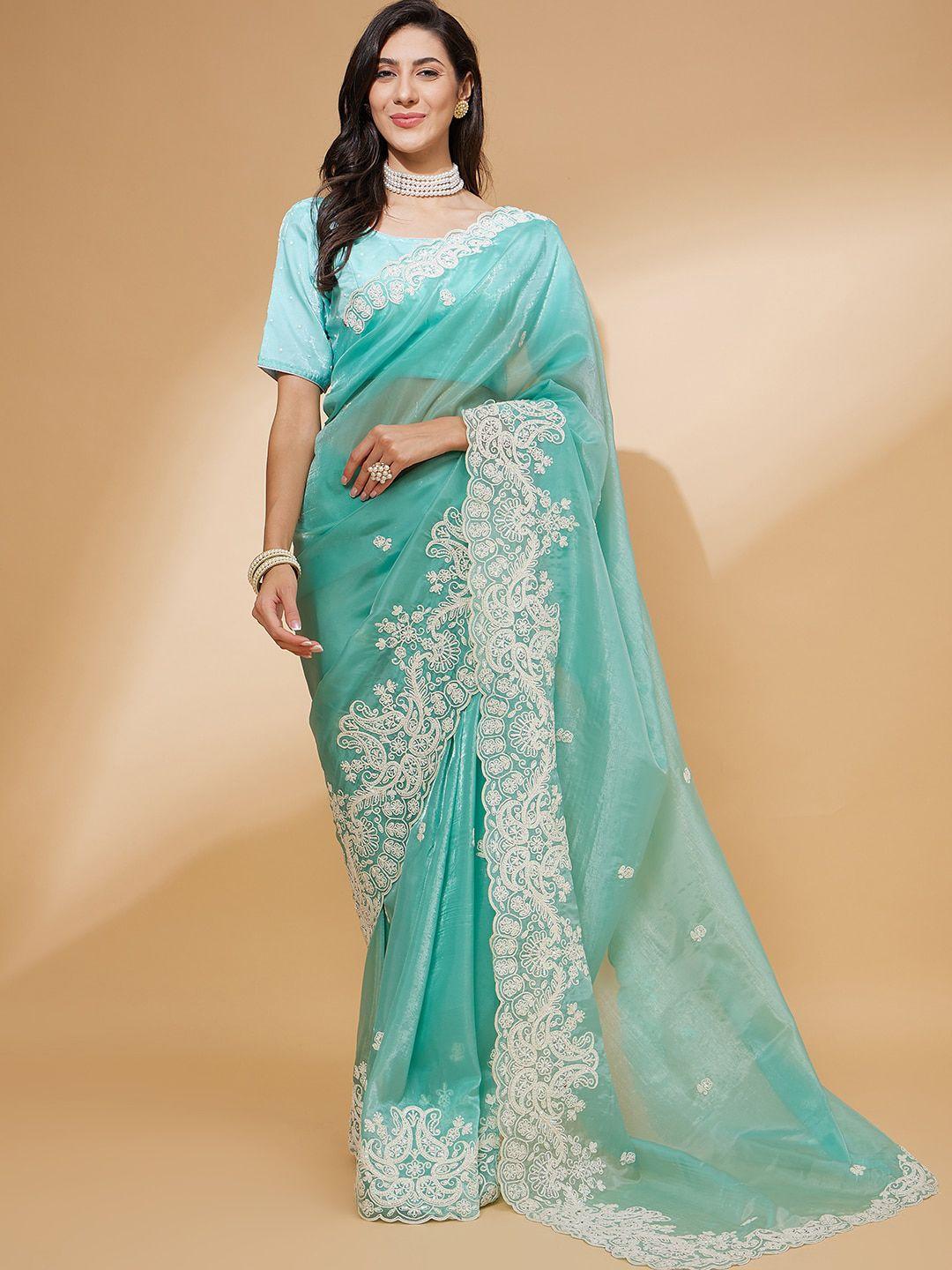 all about you organza embroidery cut work with lace border saree