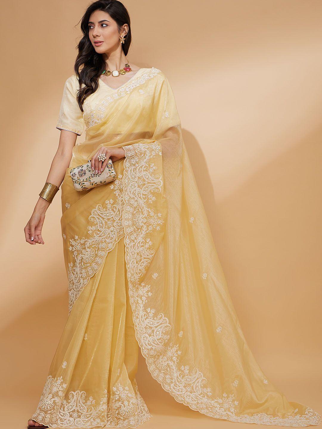 all about you organza embroidery cut work with lace border saree
