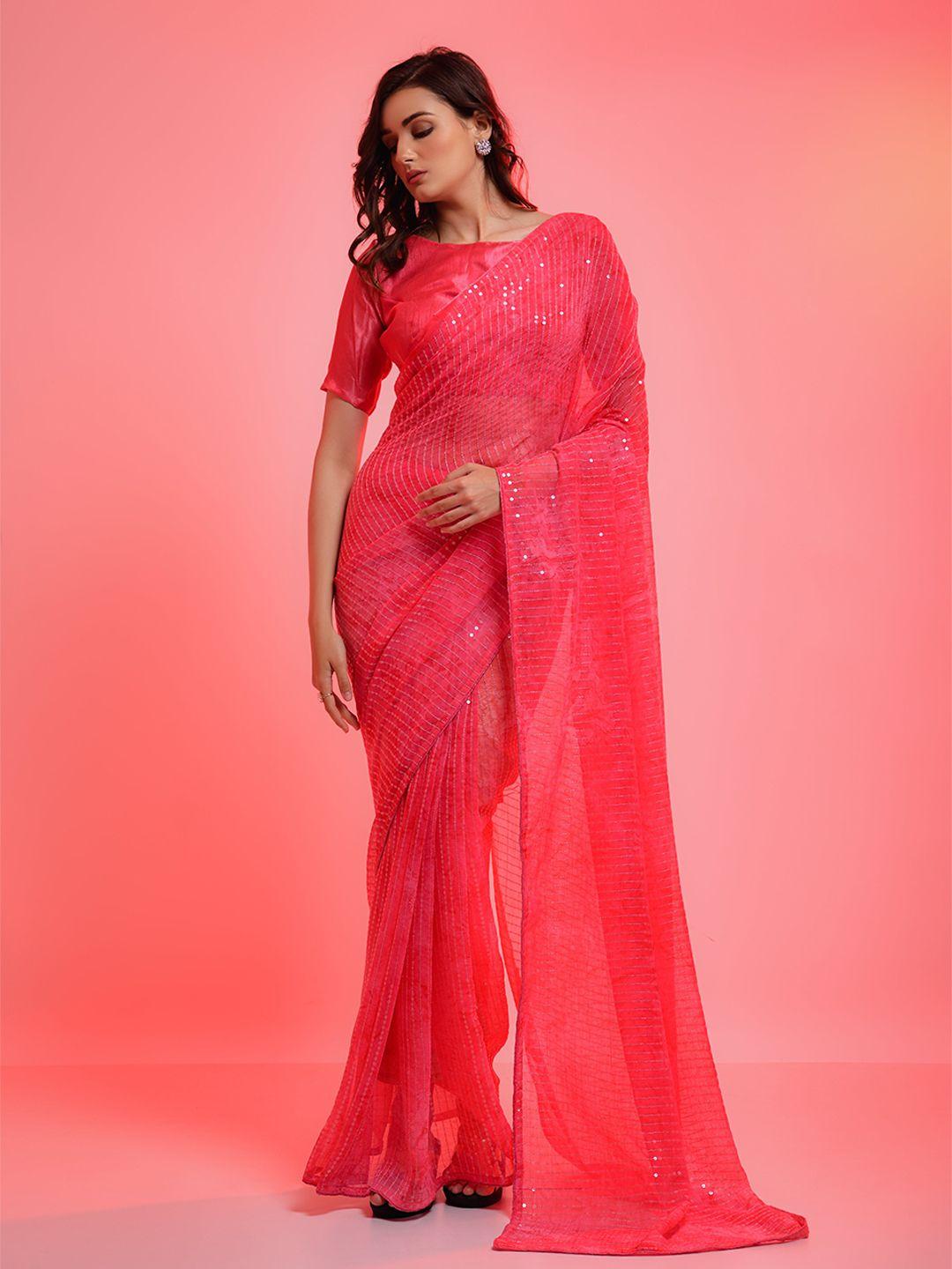 all about you pink embellished sequinned saree