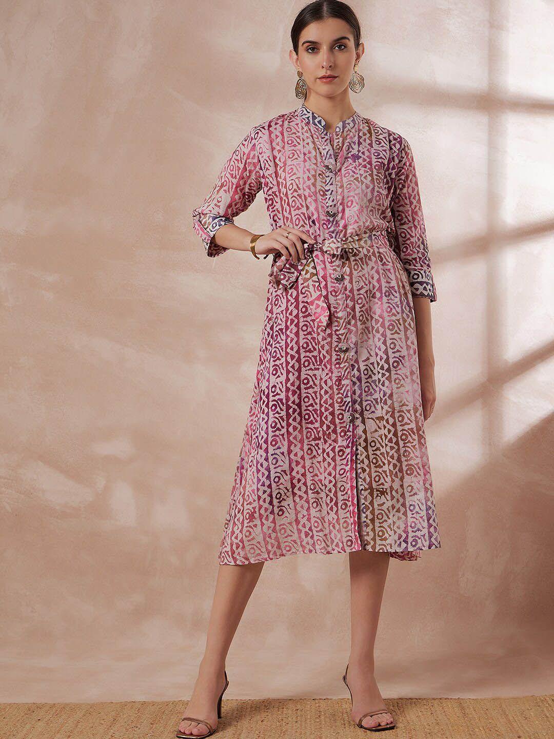 all about you pink ethnic motifs printed cotton a-line midi dress