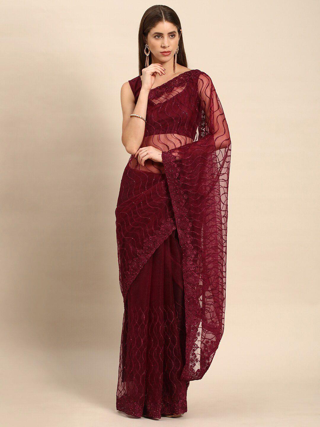 all about you pink floral embroidered net saree