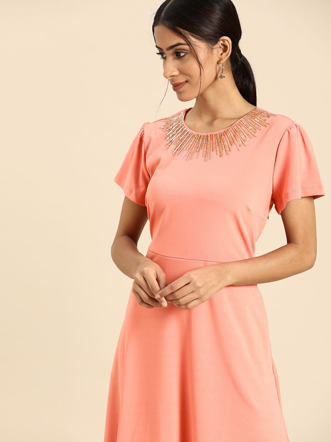 all about you pink solid a-line dress with embellished detail