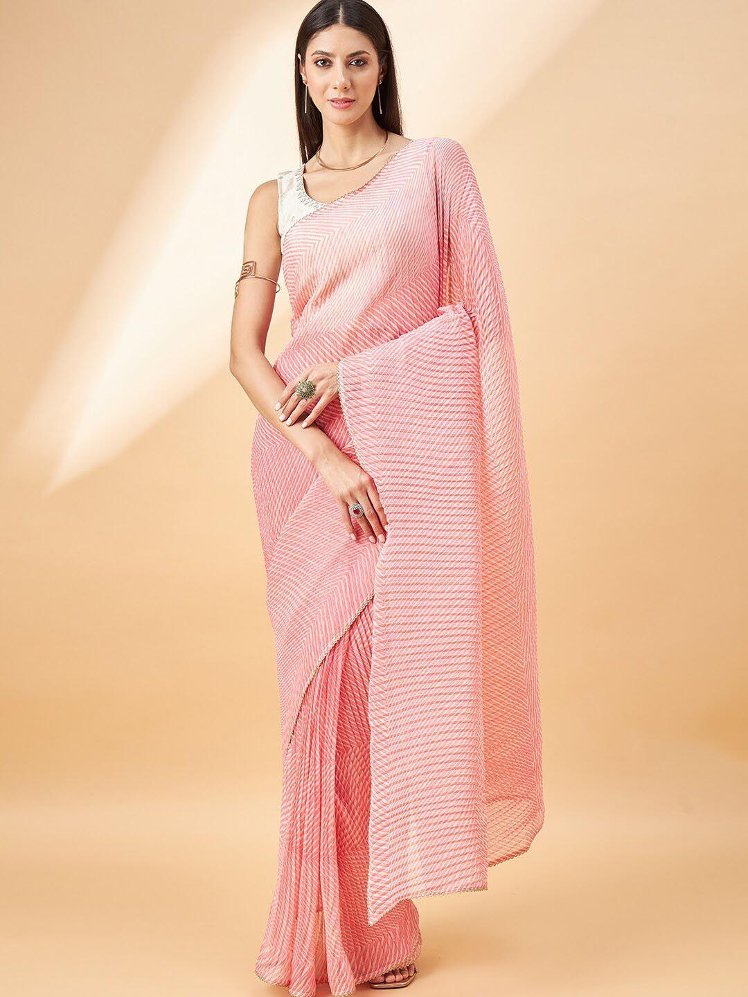 all about you pink striped pure chiffon saree