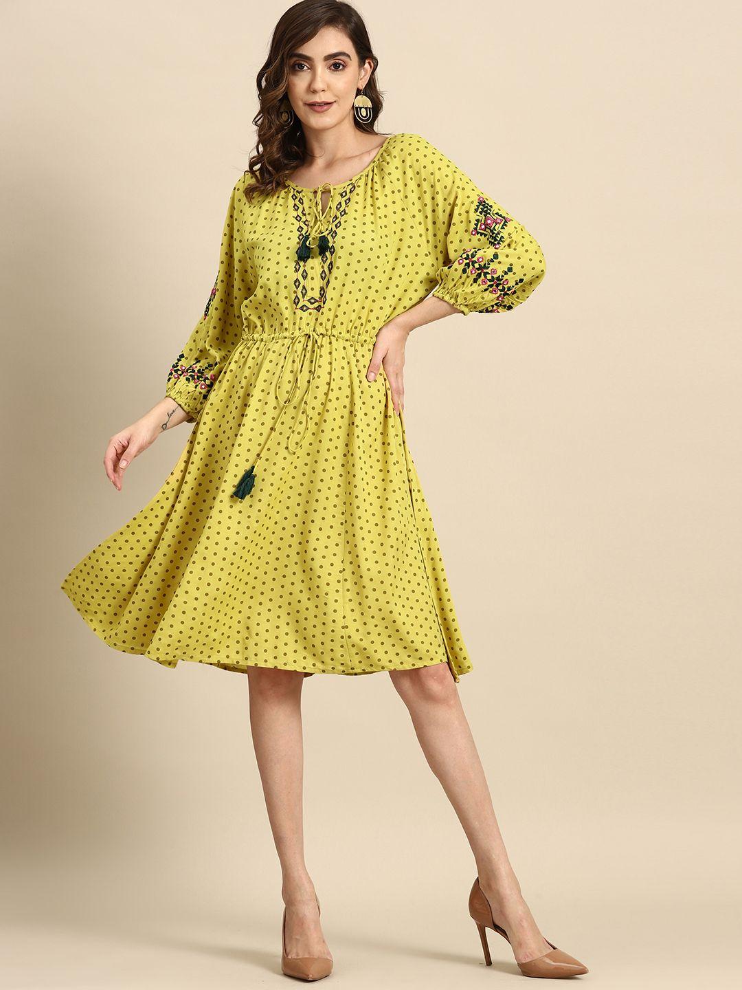 all about you polka dots print embroidered detail a-line dress