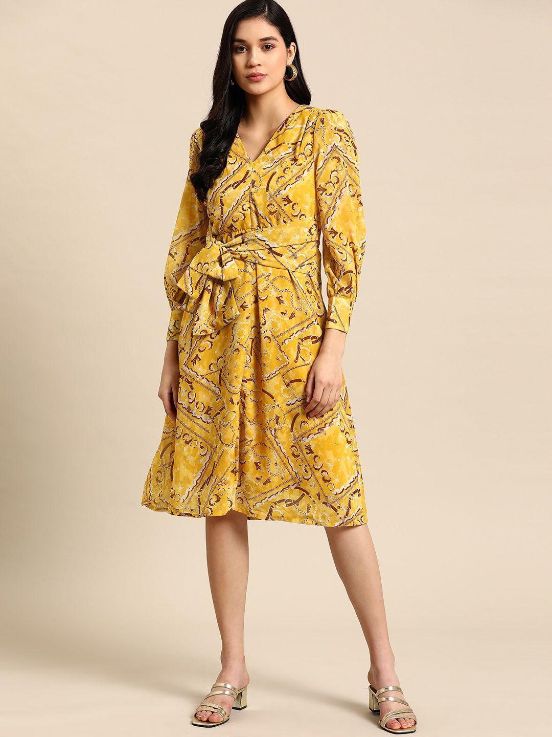 all about you printed belted a-line dress