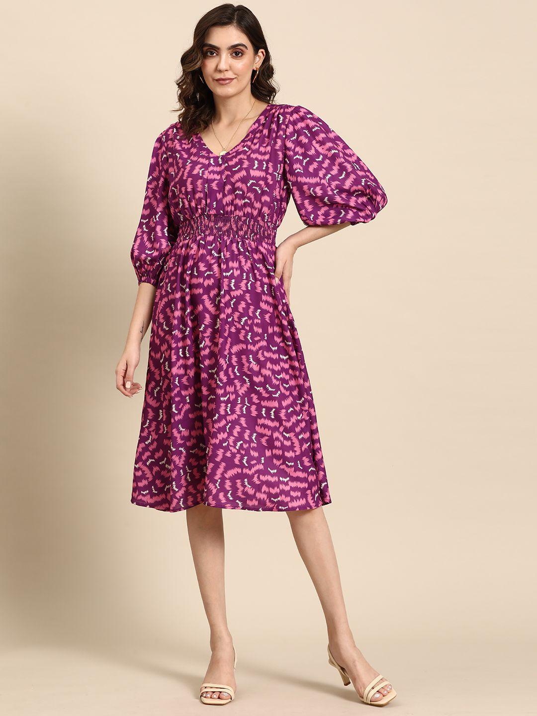 all about you printed puff sleeves fit & flare dress
