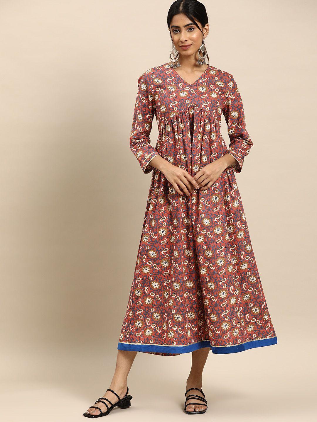 all about you printed pure cotton midi a-line ethnic dress