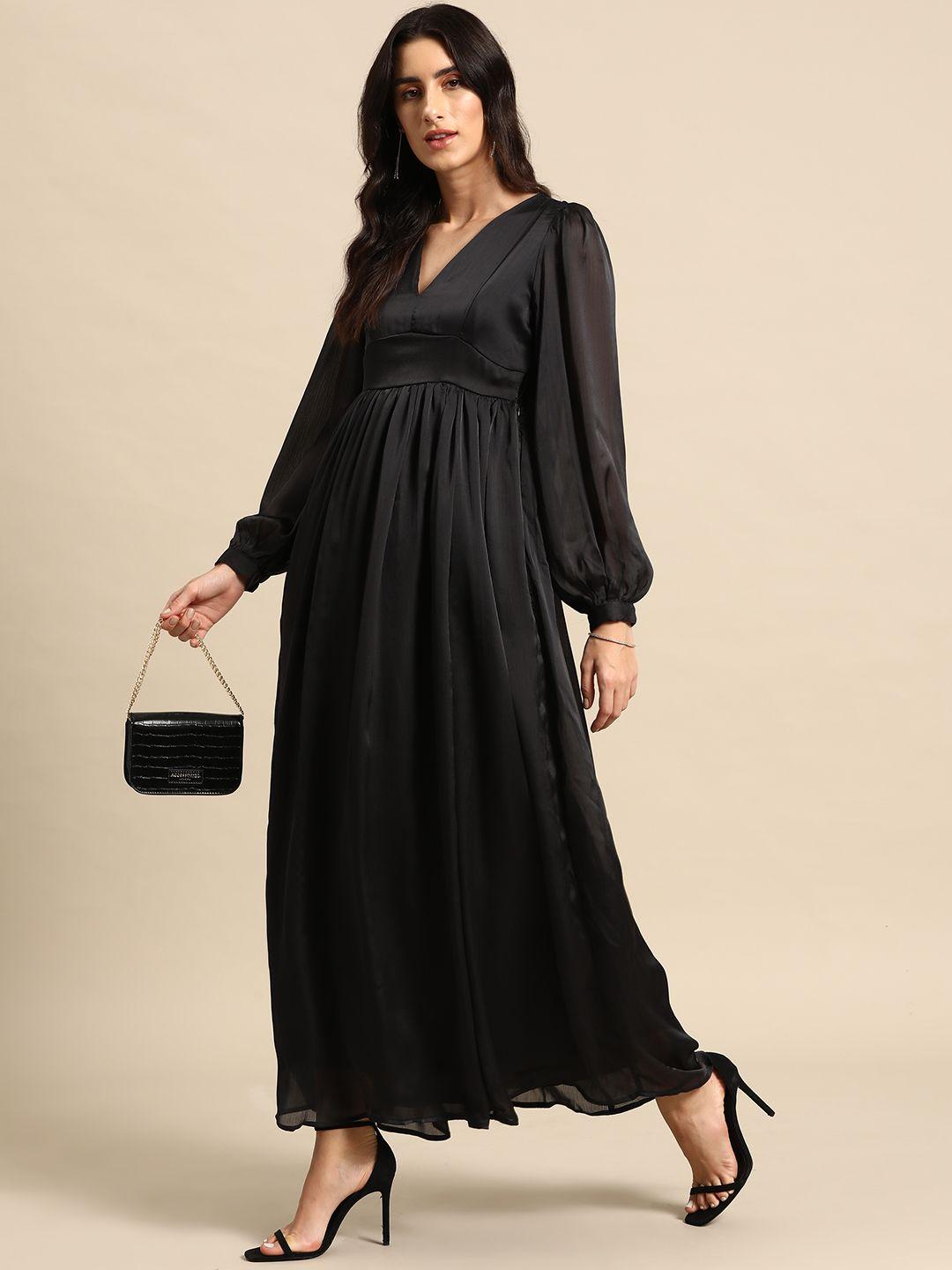 all about you puff sleeve satin finish empire style maxi dress