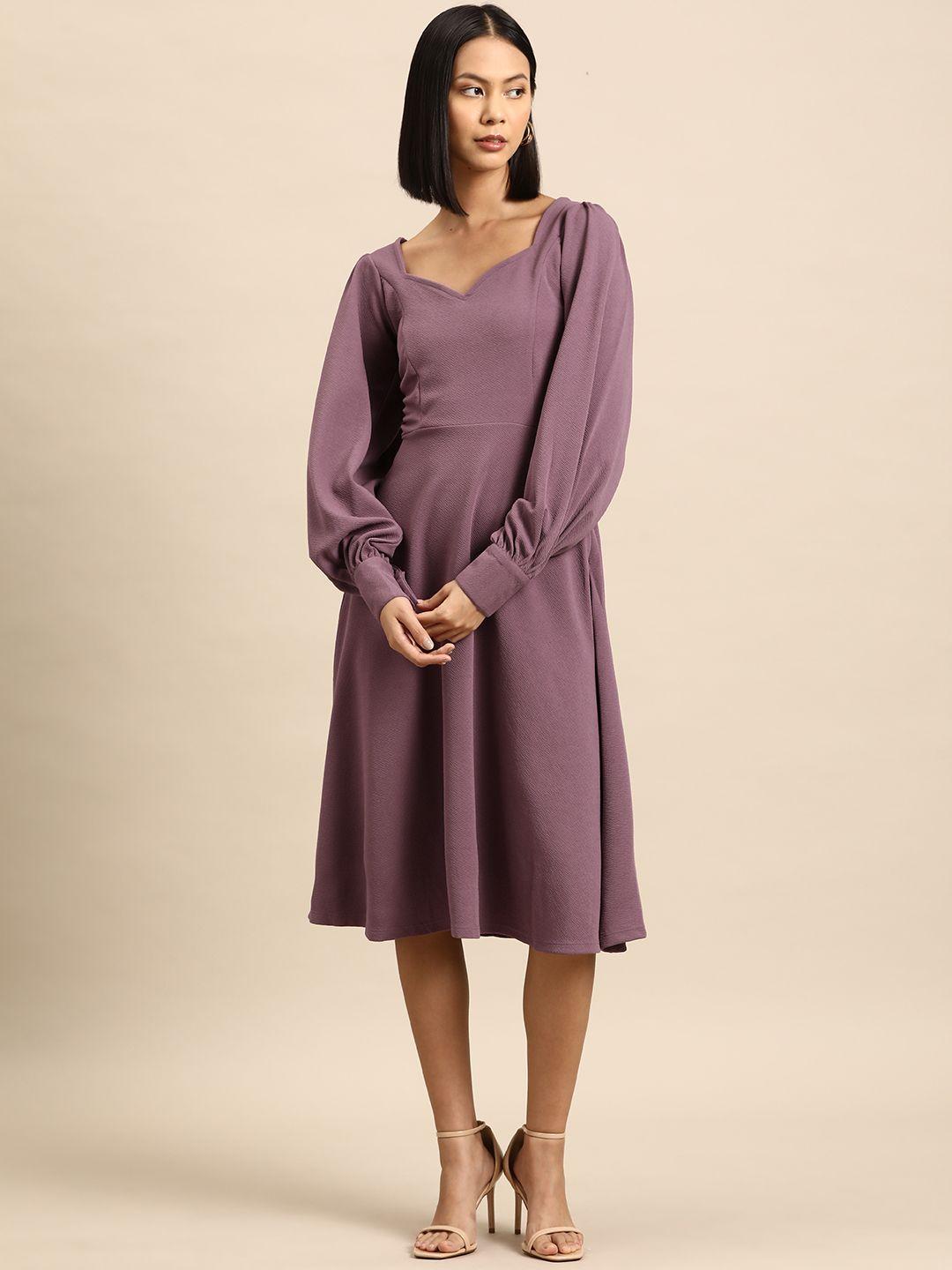 all about you puff sleeves a-line midi dress