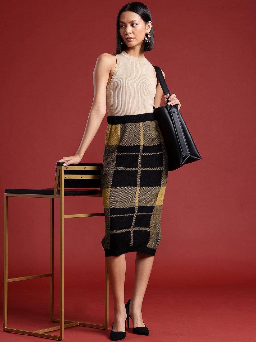 all about you pure acrylic checked midi straight skirt