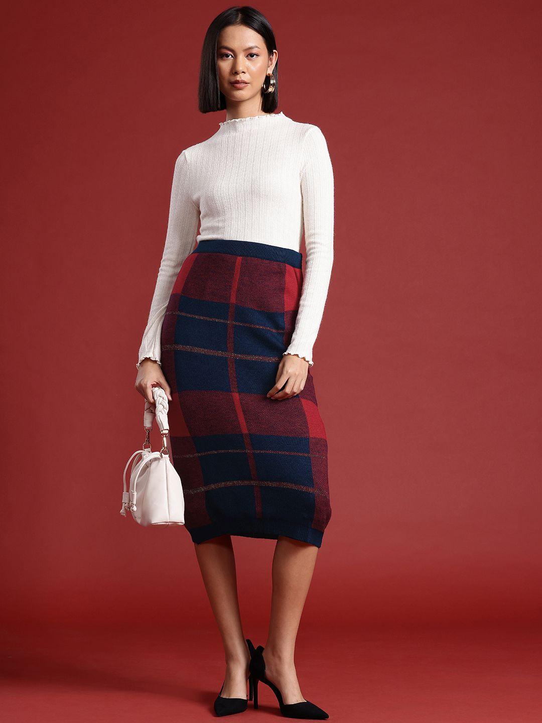 all about you pure acrylic checked midi straight skirt