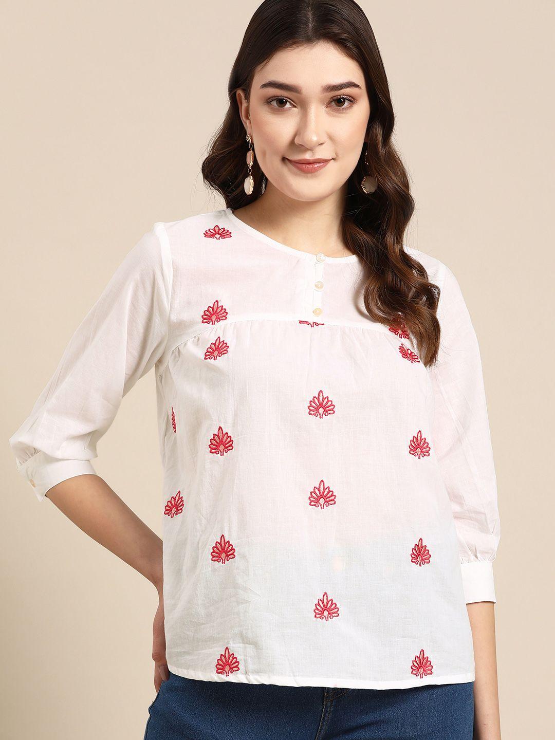 all about you pure cotton floral embroidered top