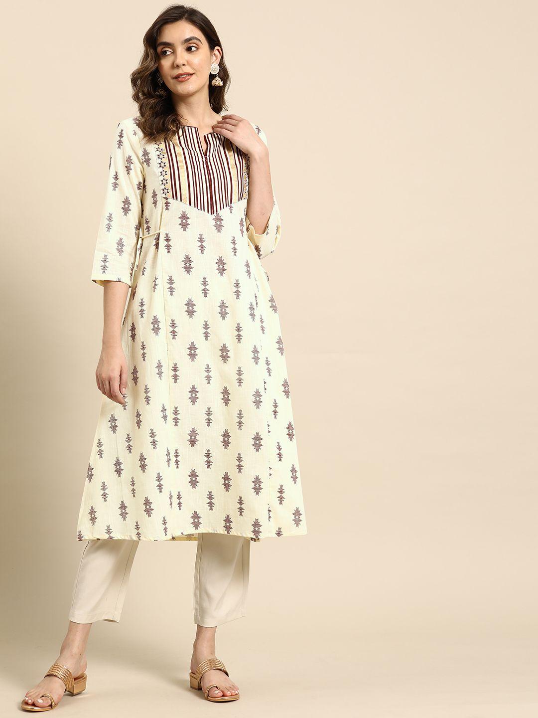 all about you pure cotton tie-up detailed printed a-line kurta