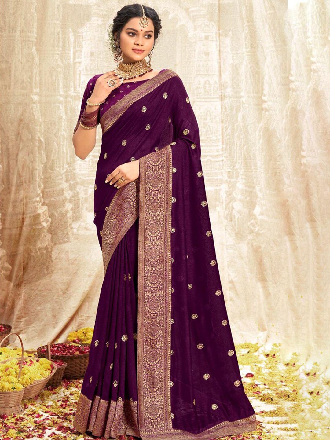 all about you purple & gold-toned paisley zari silk blend designer saree